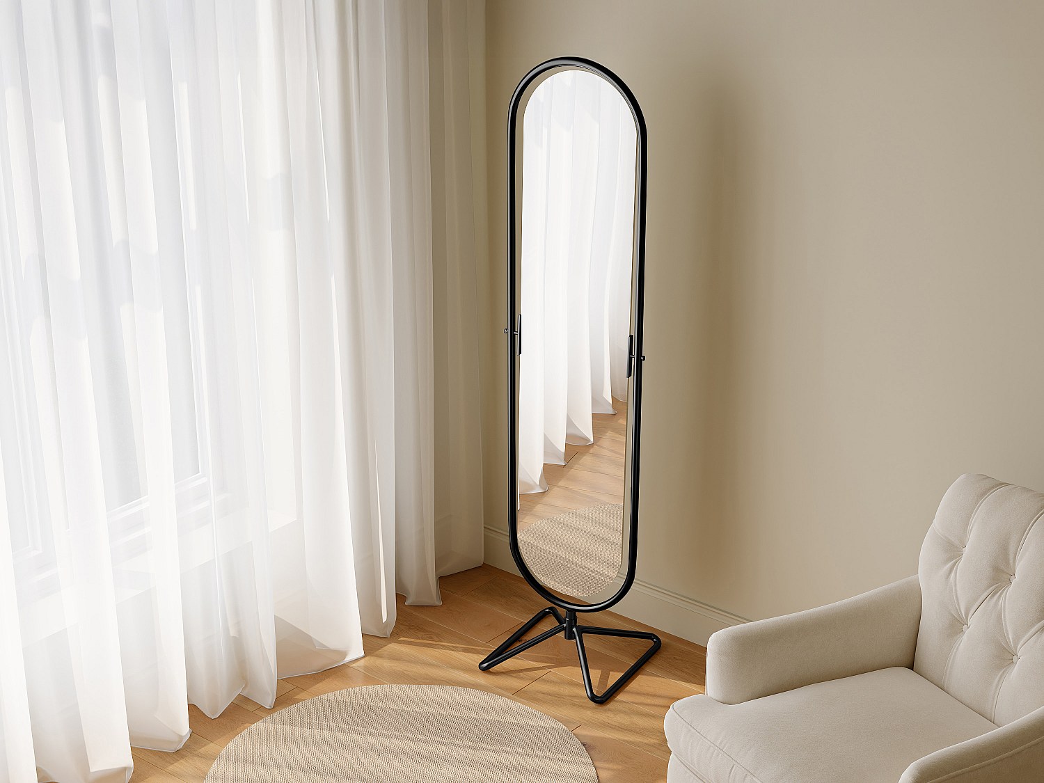 Vridbar golvspegel i metall - B. 40 x H. 169 cm - Svart - ASATU