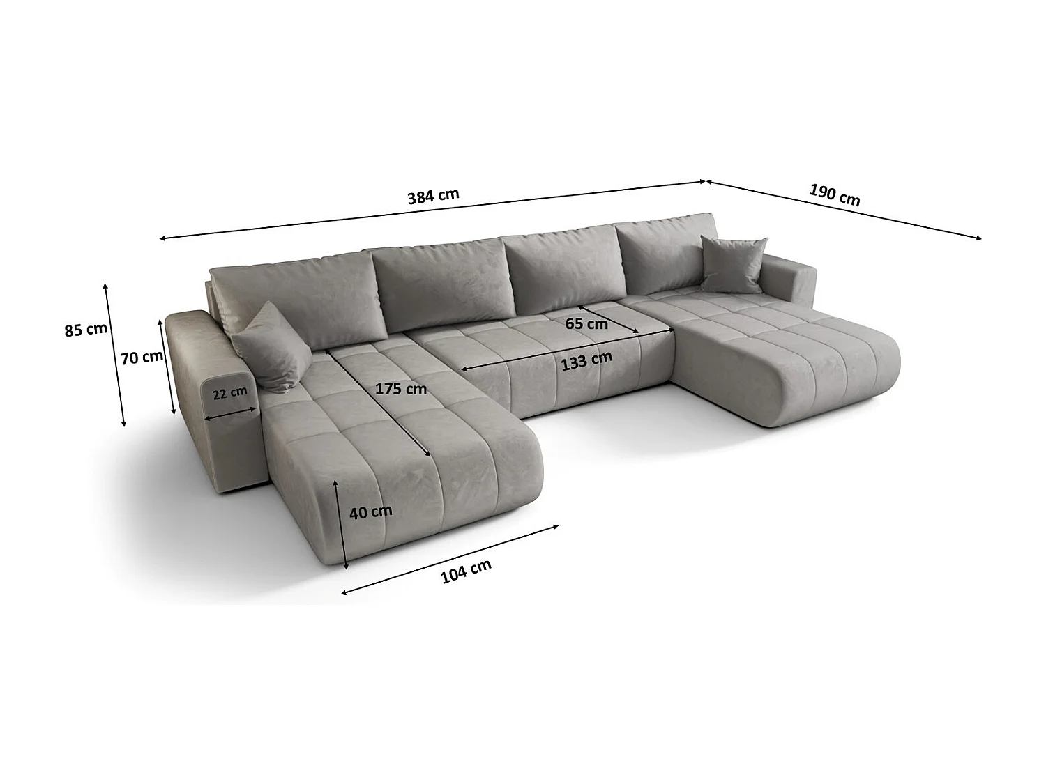 Canapé d'angle convertible avec coffre de rangement MILO U, tissu MONOLITH, gris clair