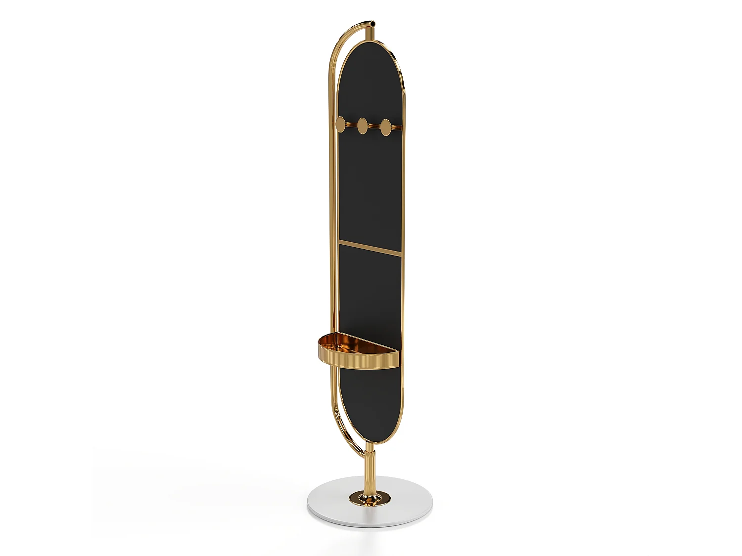 Miroir sur pied avec rangements et patères en métal - L. 45 x H. 172 cm - Doré - TOMONO