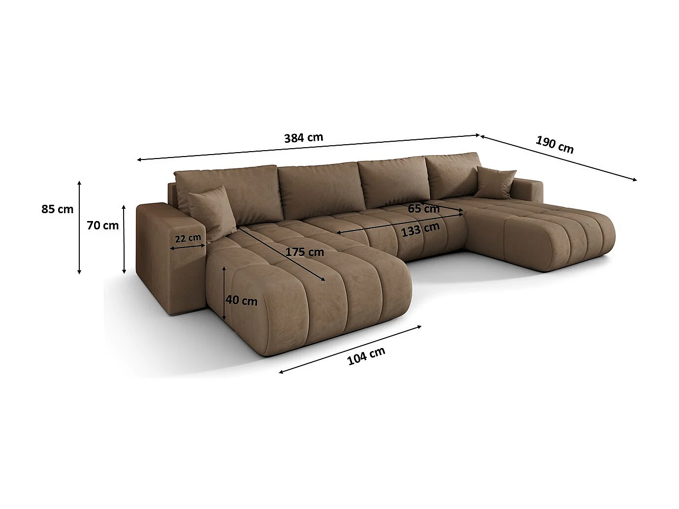 Canapé d'angle convertible avec compartiment de rangement MILO U PREMIUM, tissu MONOLITH, marron clair