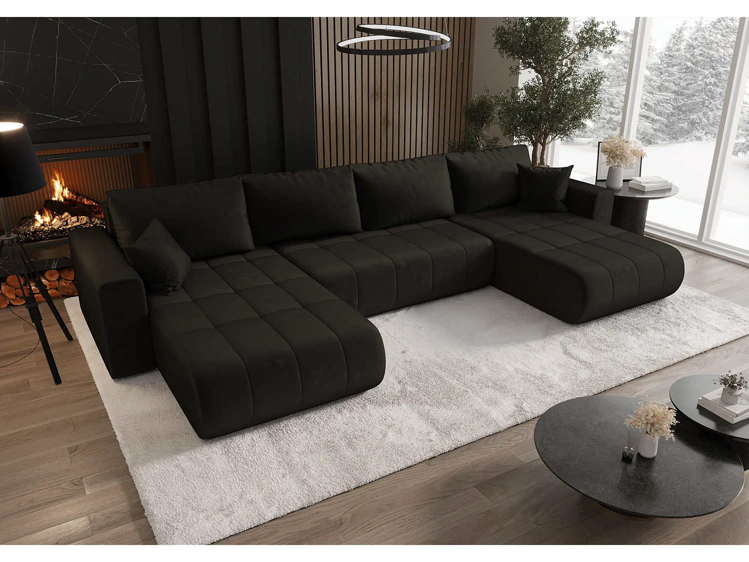 Ecksofa mit schlaffunktion und bettkasten MILO U, stoff MONOLITH, Dunkelgrau