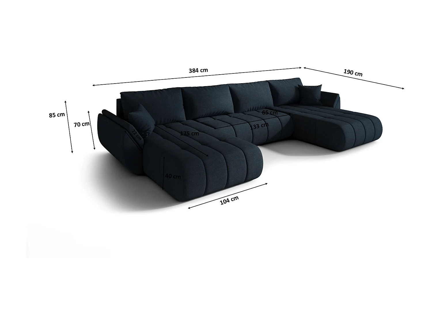 Canapé d'angle convertible avec compartiment de rangement TOKYO U PREMIUM, tissu WIND, bleu foncé