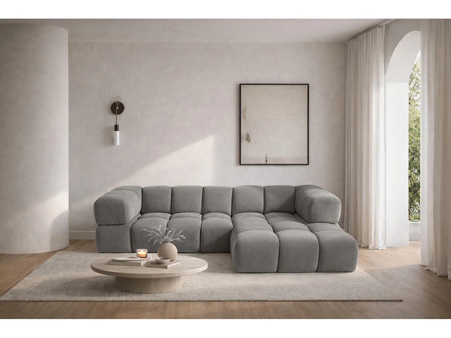 Canapé d'angle en L Averro, tissu Bluvel, gris cendré, à droite