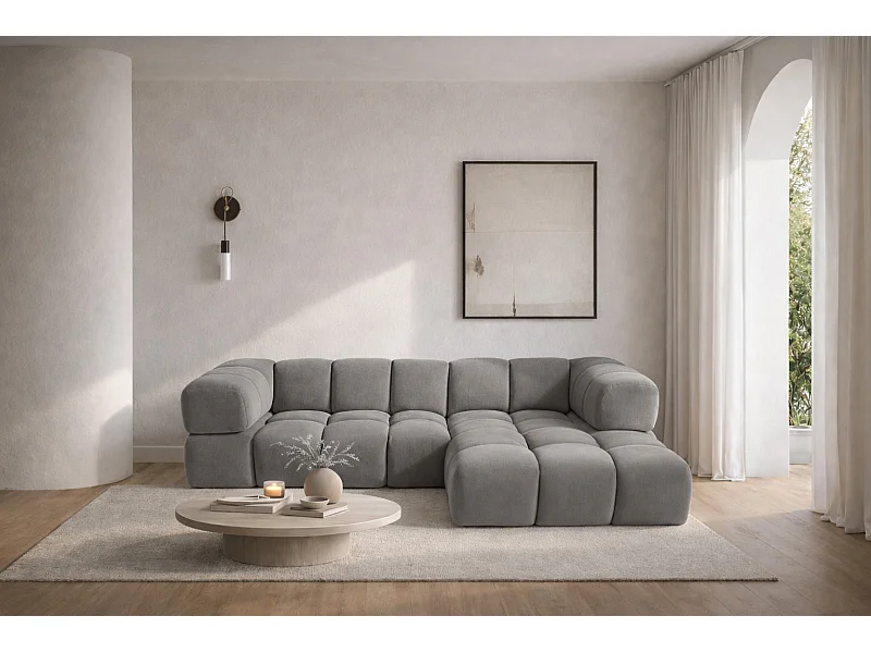 L-vormige hoekbank Averro, stof Bluvel, asgrijs, rechts