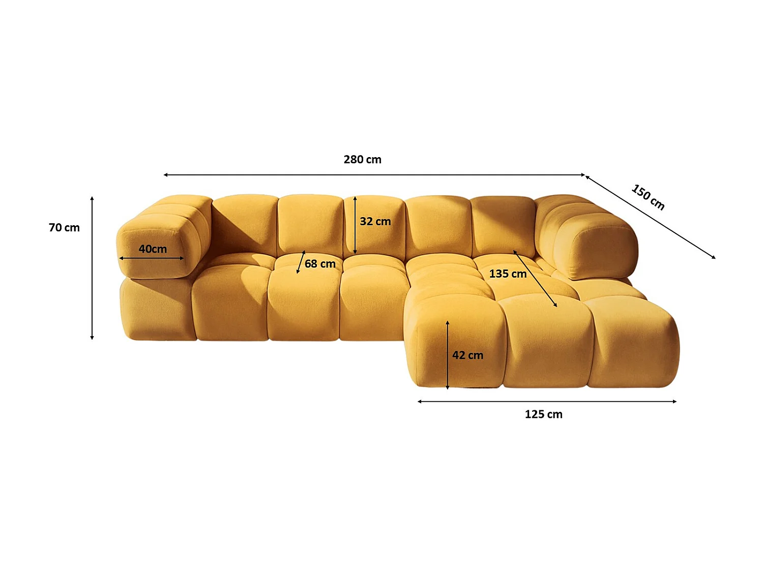 Divano angolare a L Averro, tessuto Bluvel, Golden, destra