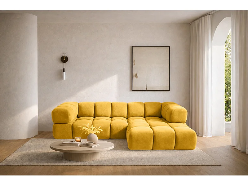 L-vormige hoekbank Averro, stof Bluvel, Golden, rechts