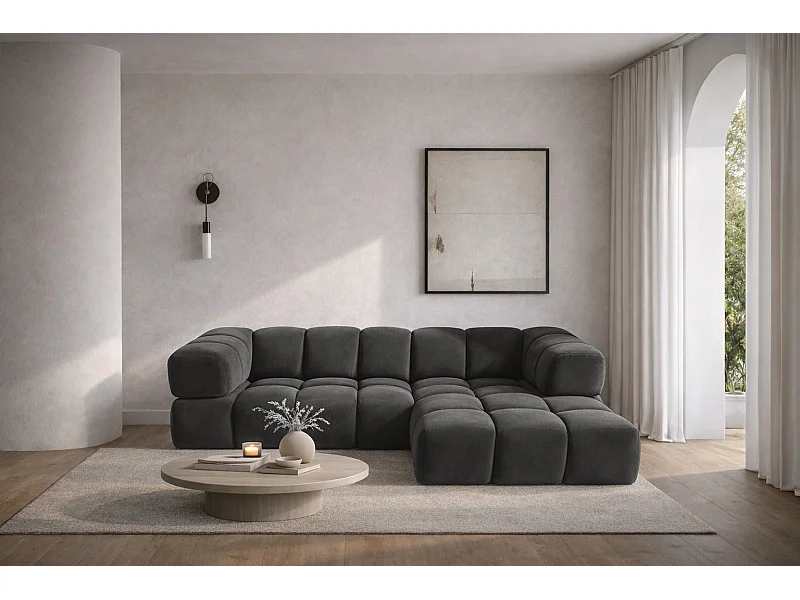 Canapé d'angle en L Averro, tissu Bluvel, noir, côté droit