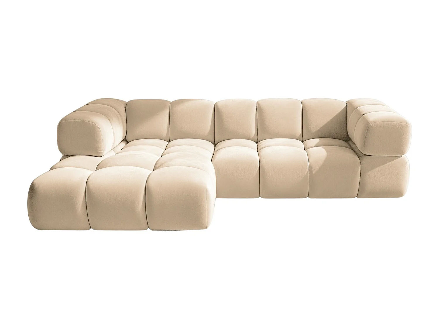 Canapé d'angle en L Averro, tissu Bluvel, crème, à gauche