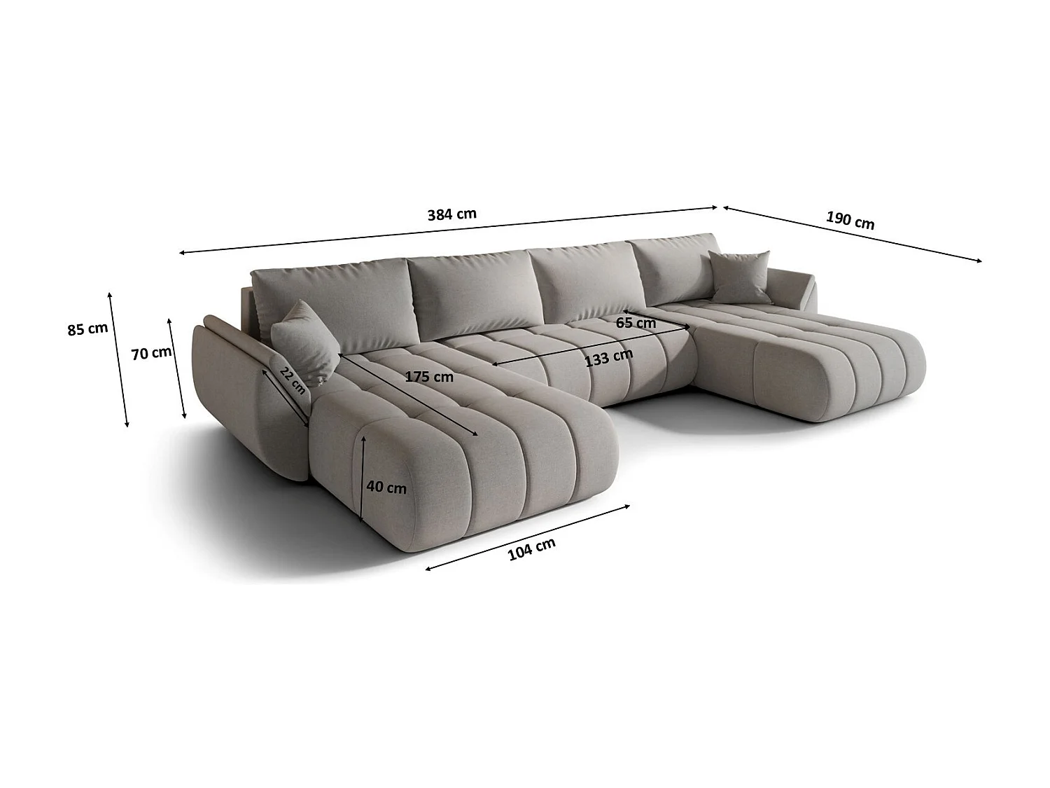 Canapé d'angle convertible avec compartiment de rangement TOKYO U PREMIUM, tissu WIND, gris sable