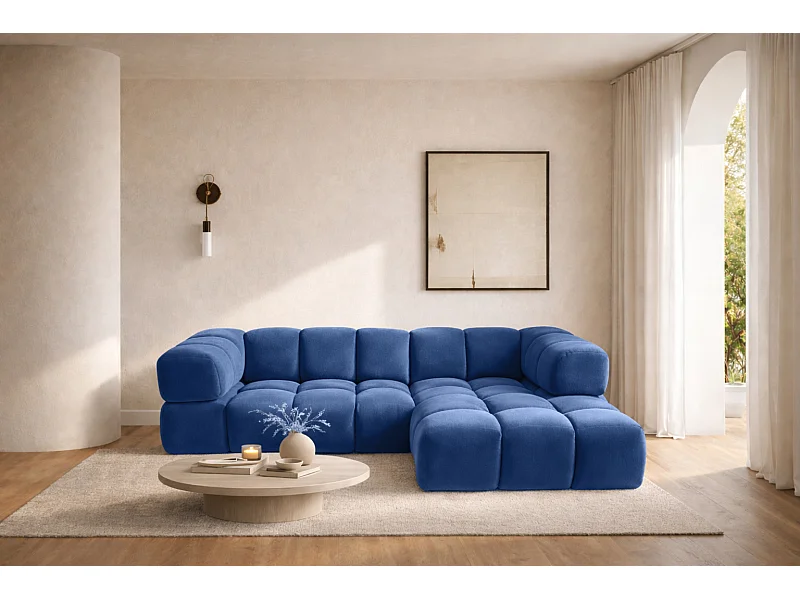 Ecksofa L-Form Averro, stoff Bluvel, Tintenblau, Rechts