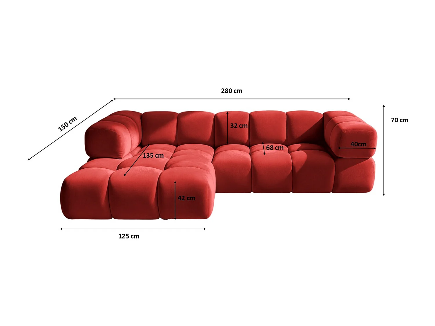 Canapé d'angle en L Averro, tissu Bluvel, bordeaux, à gauche