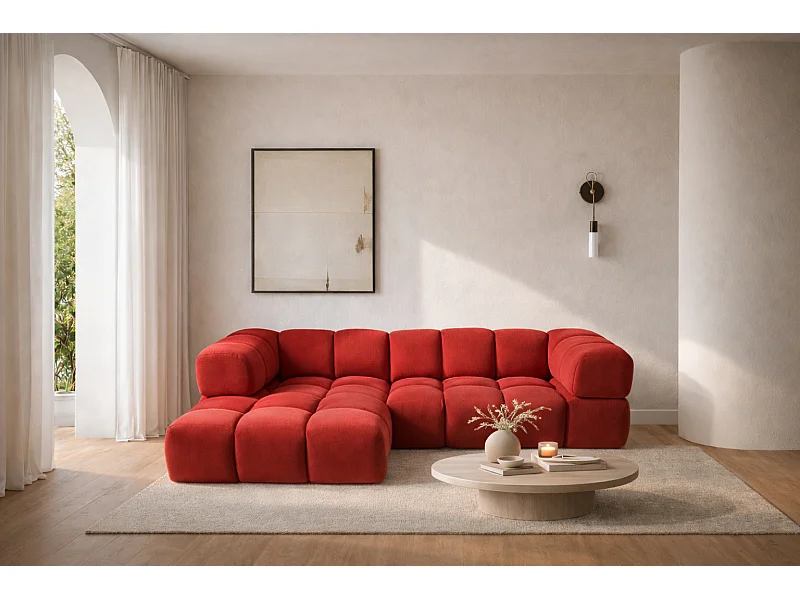 L-vormige hoekbank Averro, stof Bluvel, rode wijn, links