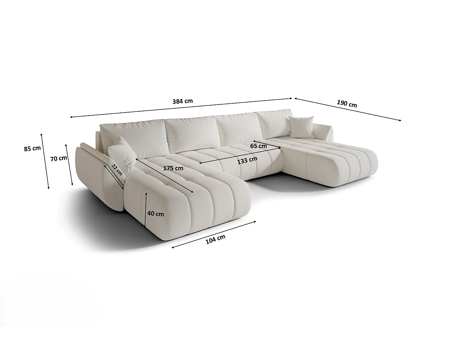 Canapé d'angle convertible avec compartiment de rangement TOKYO U PREMIUM, tissu WIND, écru