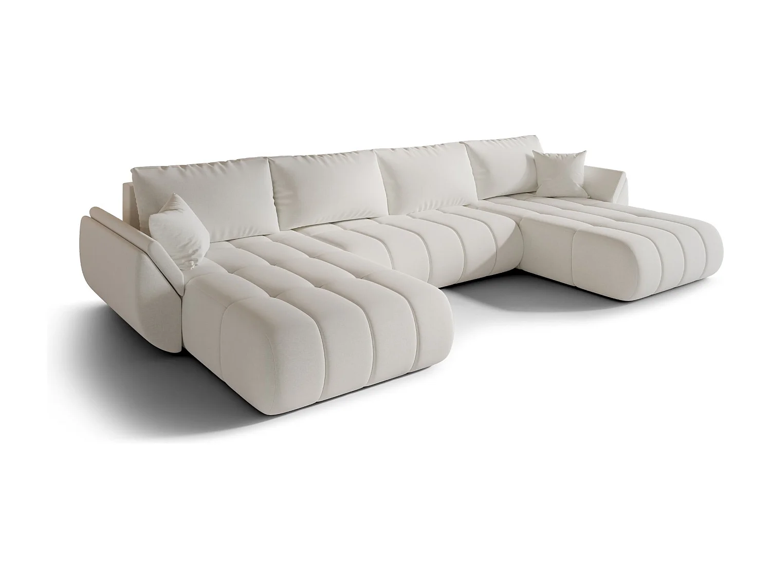 Canapé d'angle convertible avec compartiment de rangement TOKYO U PREMIUM, tissu WIND, écru