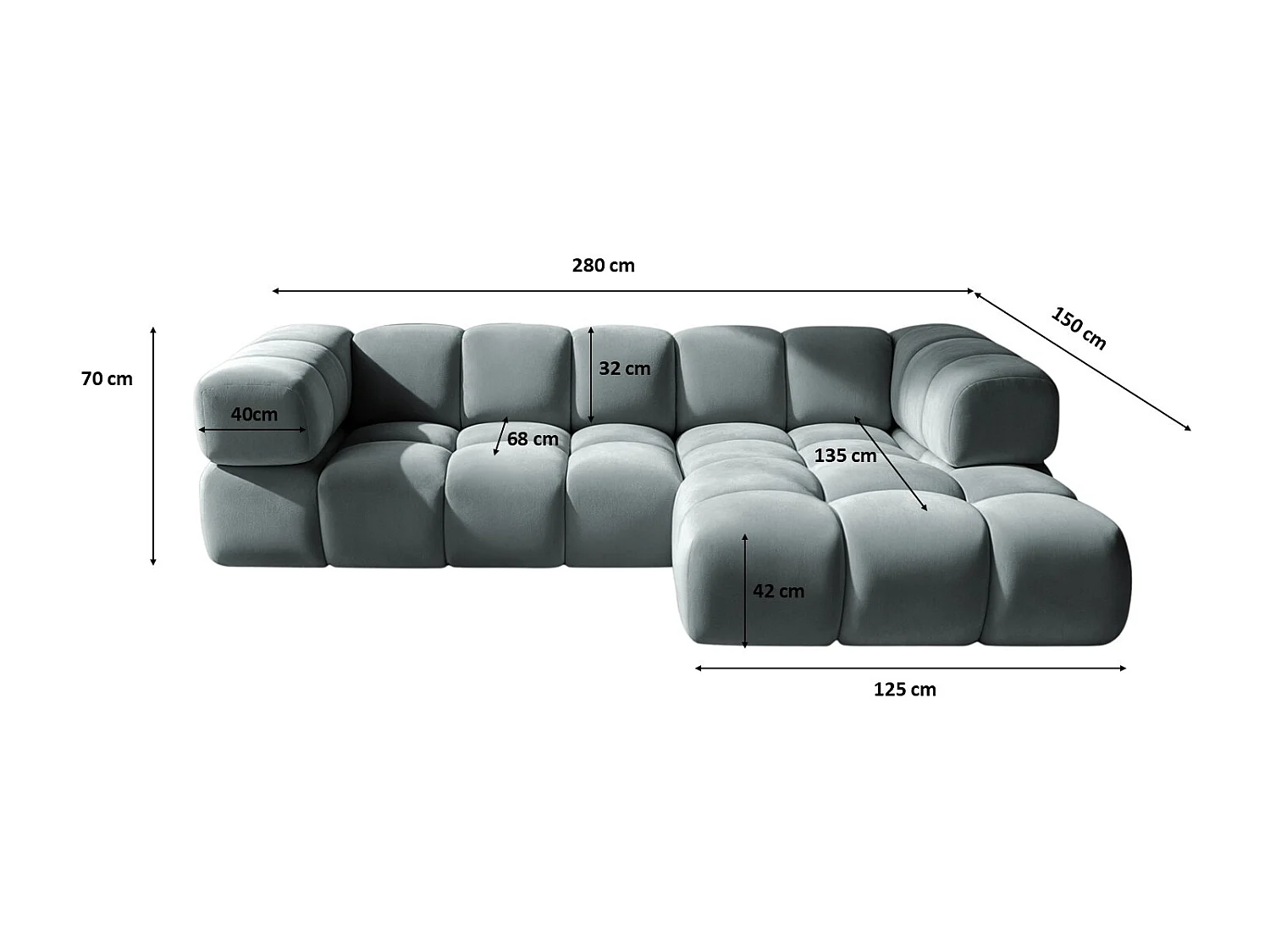 Divano angolare a L Averro, tessuto Bluvel, blu-grigio, a destra