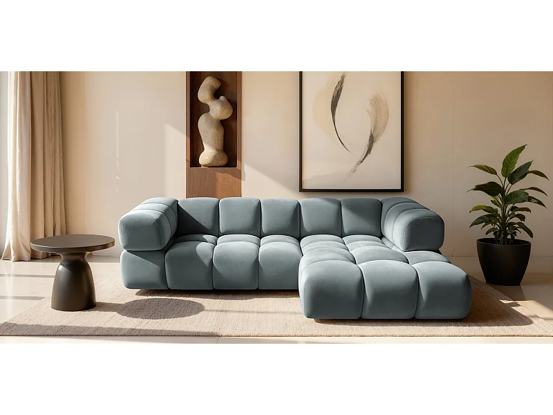 Divano angolare a L Averro, tessuto Bluvel, blu-grigio, a destra