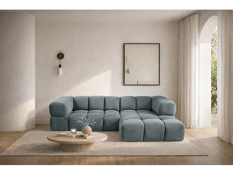 Ecksofa L-Form Averro, stoff Bluvel, Blaugrau, Rechts