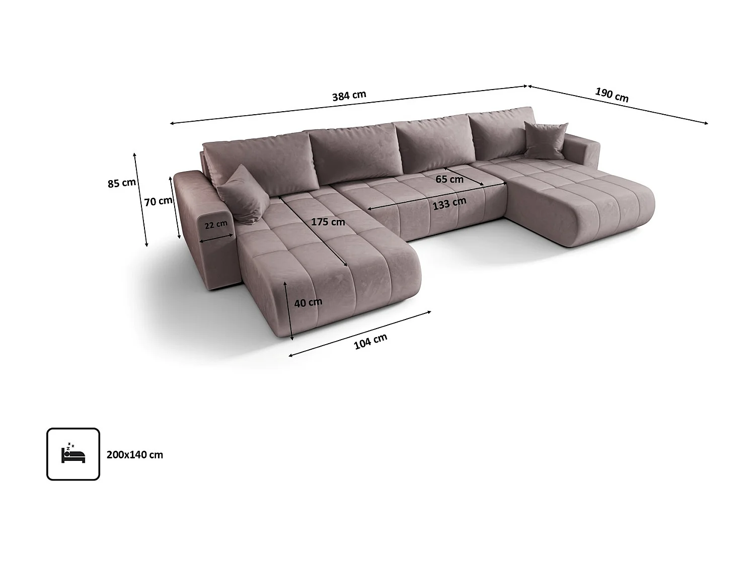 Canapé d'angle convertible avec coffre de rangement MILO U, tissu MONOLITH, violet