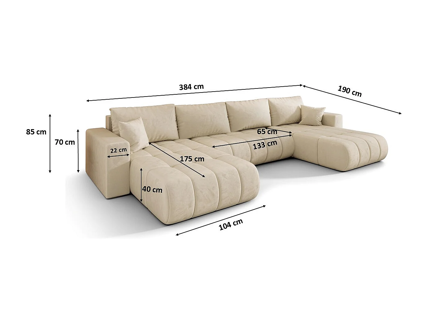 Canapé d'angle convertible avec compartiment de rangement MILO U PREMIUM, tissu MONOLITH, écru
