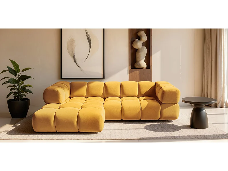Ecksofa L-Form Averro, stoff Bluvel, Golden, Links