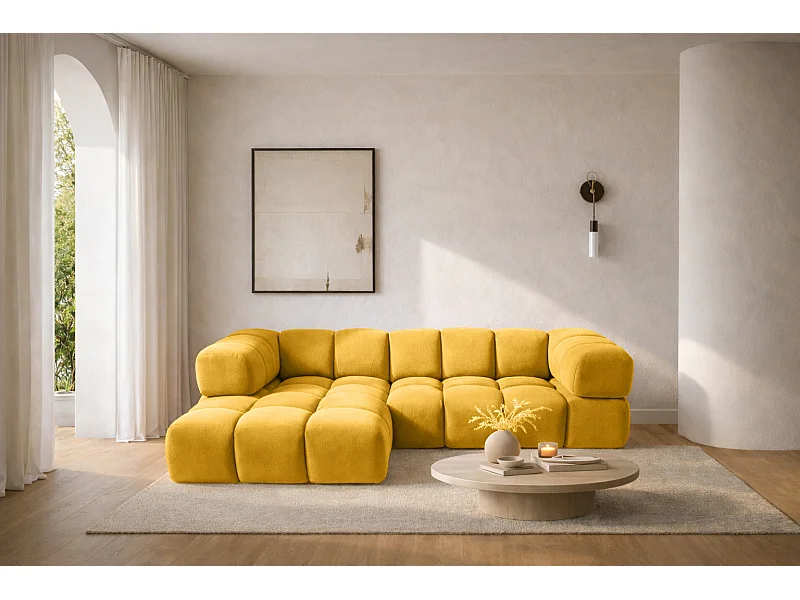 Ecksofa L-Form Averro, stoff Bluvel, Golden, Links