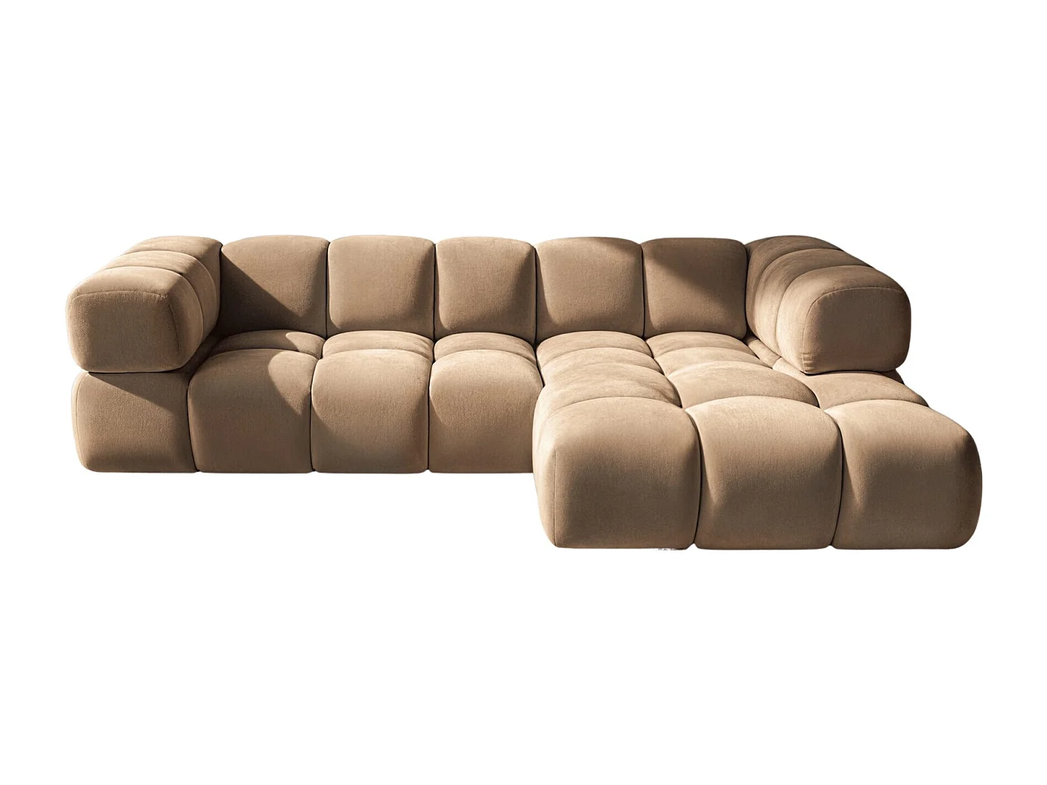 Canapé d'angle en L Averro, tissu Bluvel, Latte, à droite