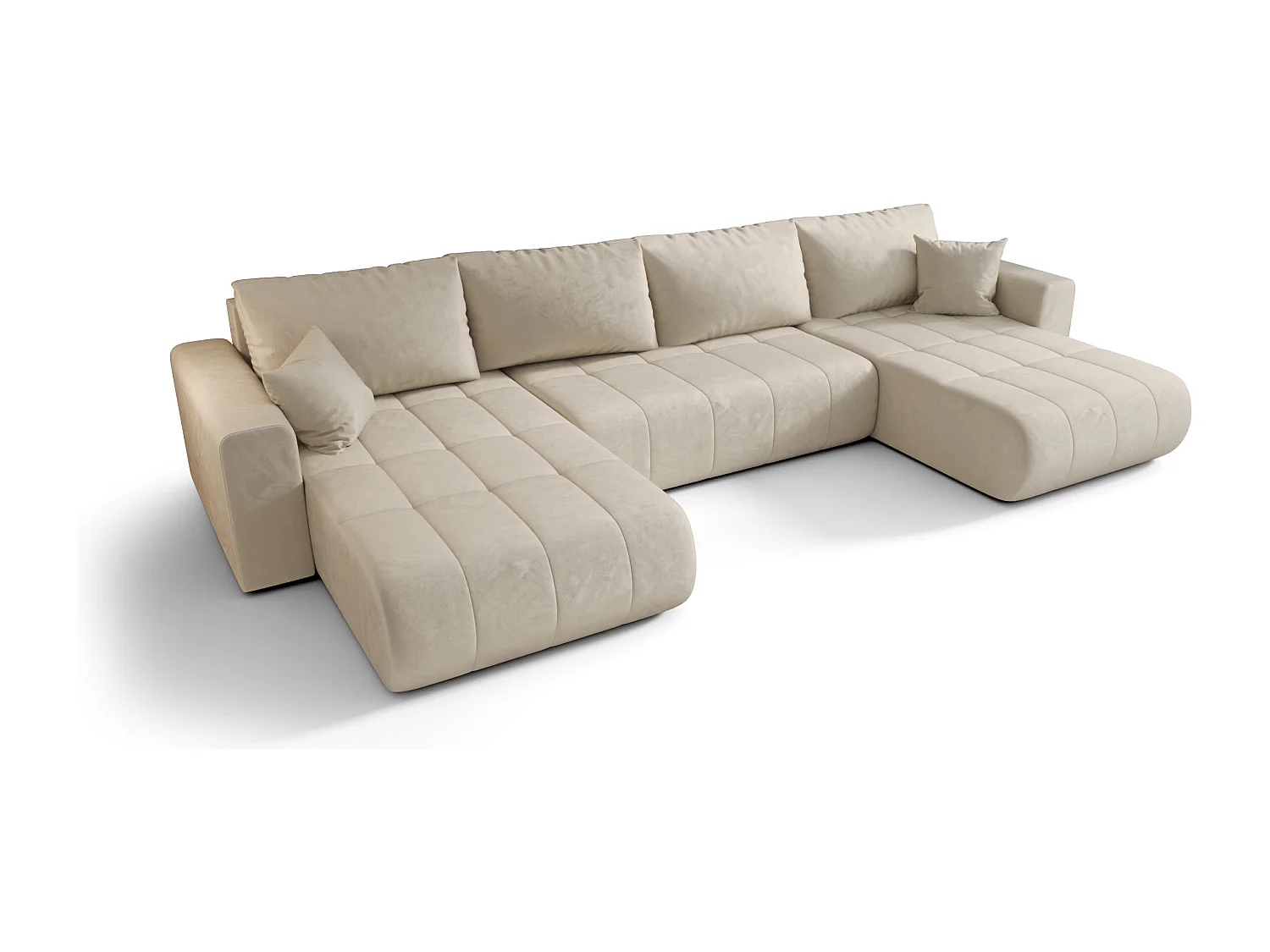 Canapé d'angle convertible avec coffre de rangement MILO U,, tissu MONOLITH, écru