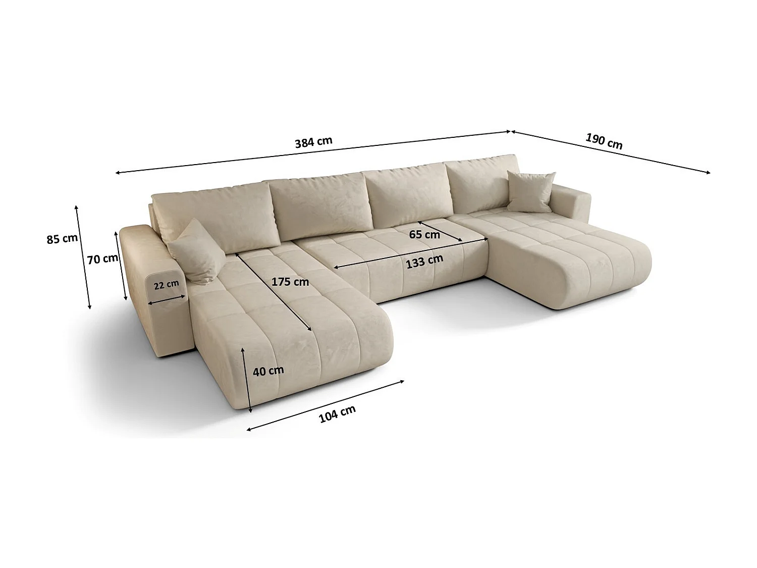 Canapé d'angle convertible avec coffre de rangement MILO U,, tissu MONOLITH, écru