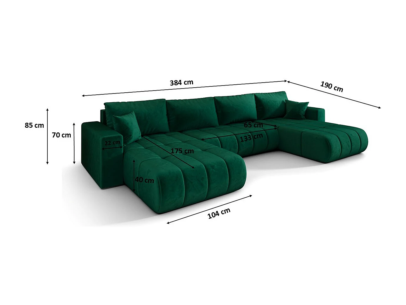 Canapé d'angle convertible avec compartiment de rangement MILO U PREMIUM, tissu MONOLITH, vert