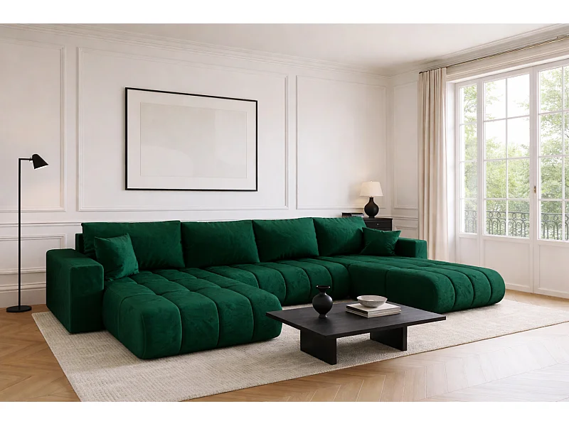 Ecksofa mit schlaffunktion und bettkasten MILO U PREMIUM, stoff MONOLITH, Grün