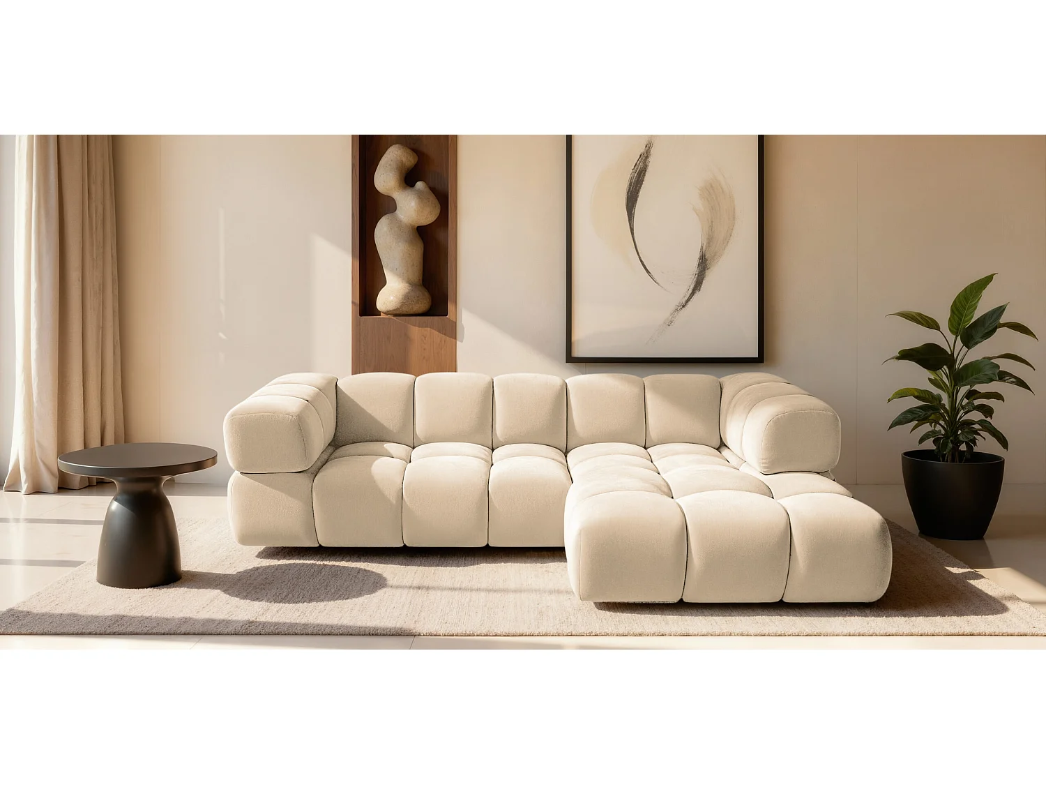 Divano angolare a L Averro, tessuto Bluvel, crema, lato destro