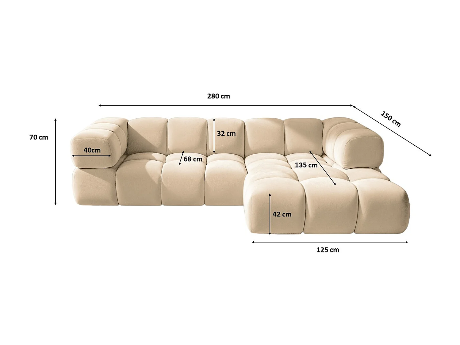 Divano angolare a L Averro, tessuto Bluvel, crema, lato destro