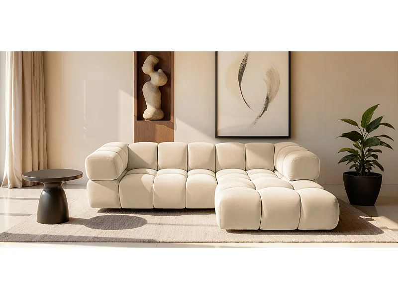 Canapé d'angle en L Averro, tissu Bluvel, crème, côté droit