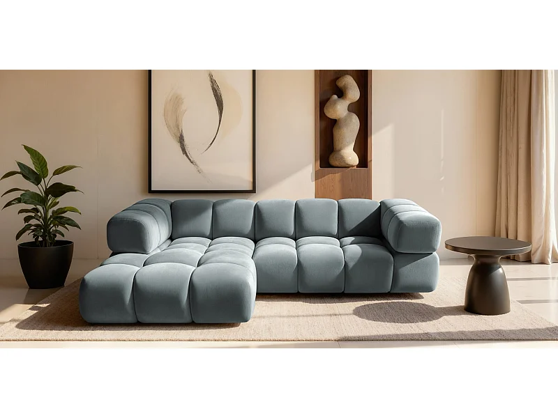 Canapé d'angle en L Averro, tissu Bluvel, bleu-gris, gauche