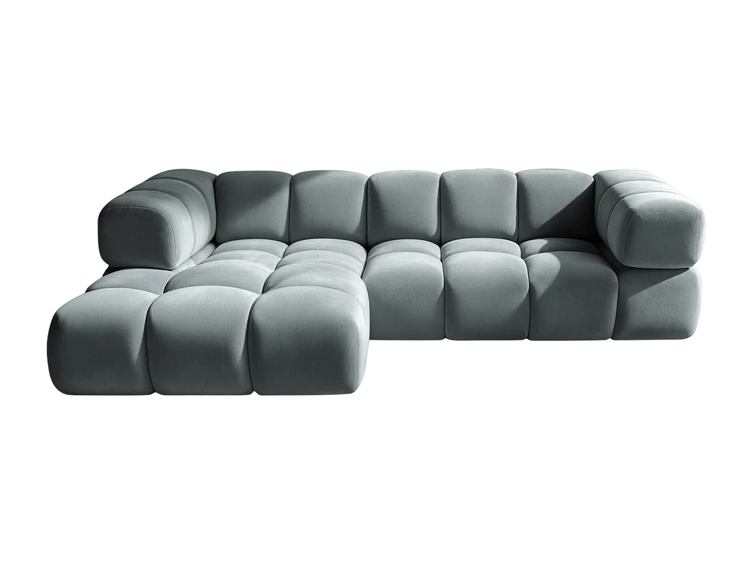 Divano angolare a L Averro, tessuto Bluvel, blu-grigio, sinistro