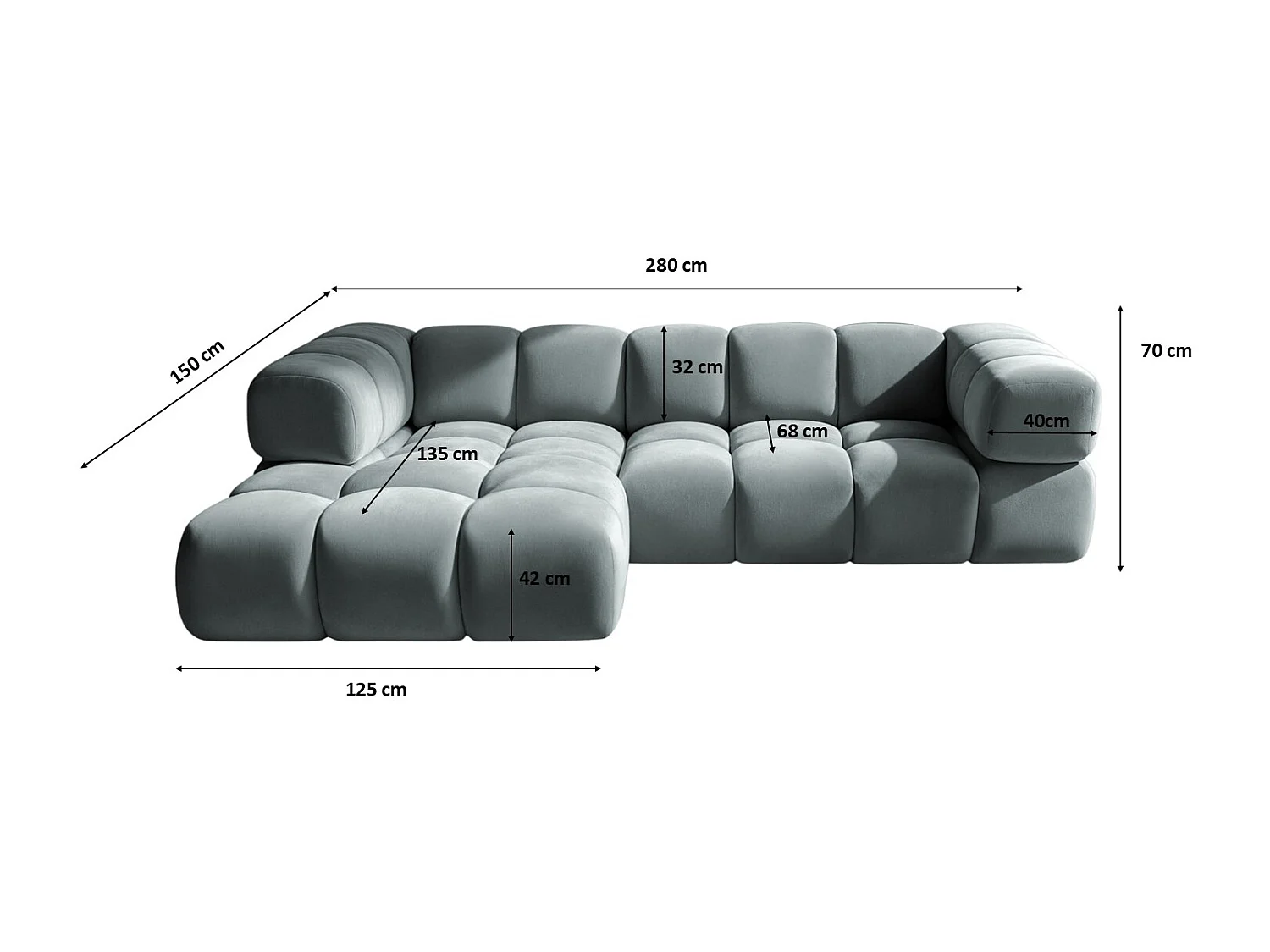 Divano angolare a L Averro, tessuto Bluvel, blu-grigio, sinistro