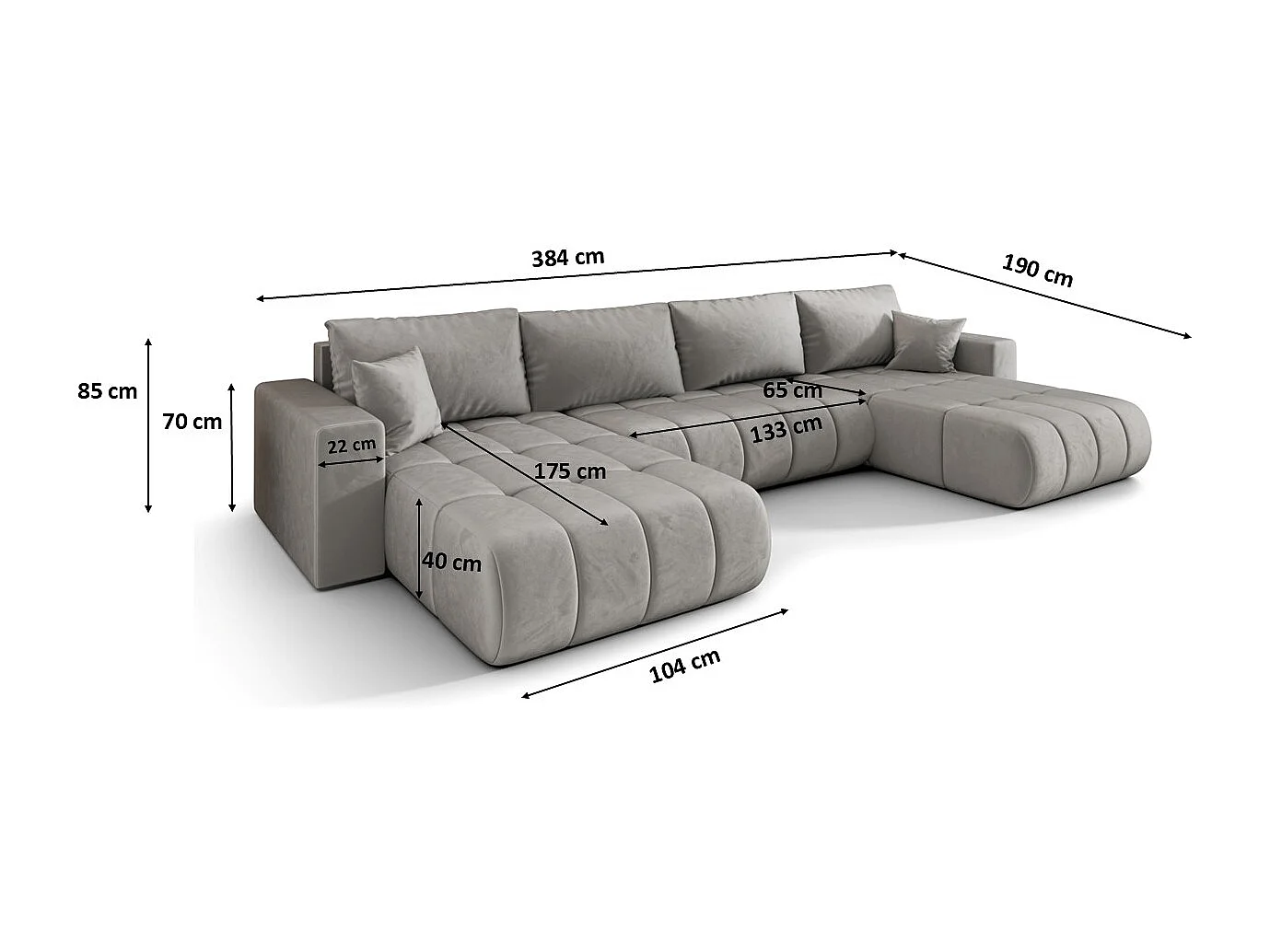 Canapé d'angle convertible avec compartiment de rangement MILO U PREMIUM, tissu MONOLITH, gris clair