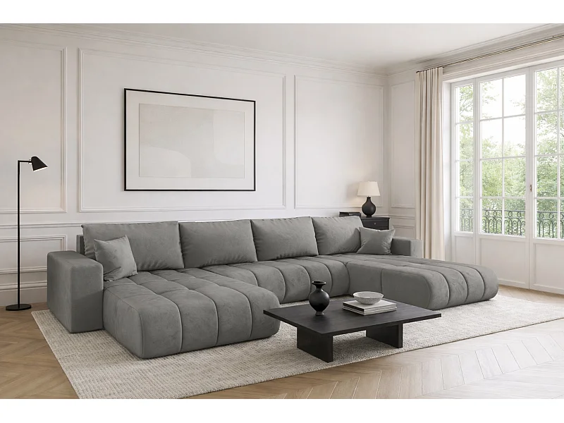 Ecksofa mit schlaffunktion und bettkasten MILO U PREMIUM, stoff MONOLITH, Hellgrau