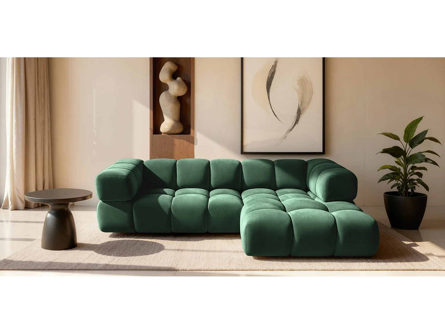 Divano angolare a L Averro, tessuto Bluvel, verde, lato destro