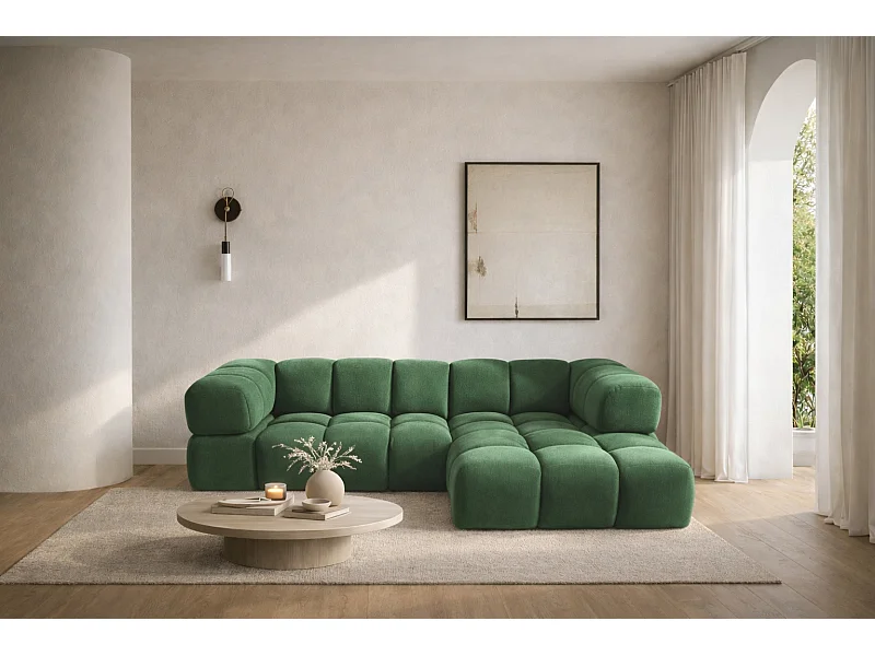 Canapé d'angle en L Averro, tissu Bluvel, vert, côté droit