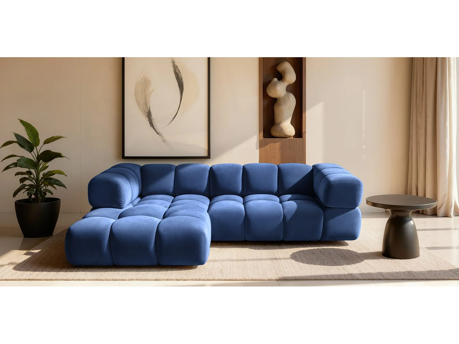 Divano angolare a L Averro, tessuto Bluvel, blu inchiostro, sinistro