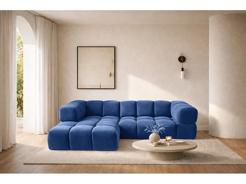 Ecksofa L-Form Averro, stoff Bluvel, Tintenblau, Links