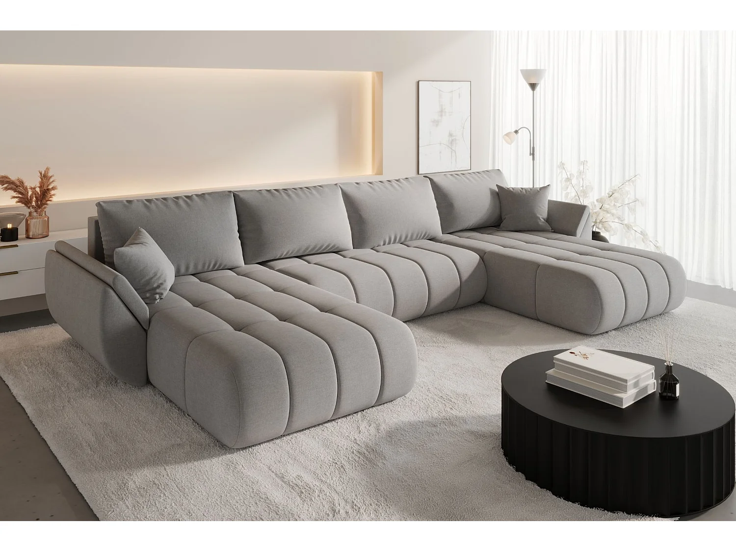 Ecksofa mit schlaffunktion und bettkasten TOKYO U PREMIUM, stoff WIND, Grau