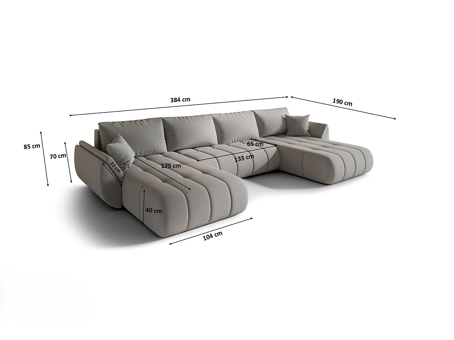 Canapé d'angle convertible avec compartiment de rangement TOKYO U PREMIUM, tissu WIND, gris