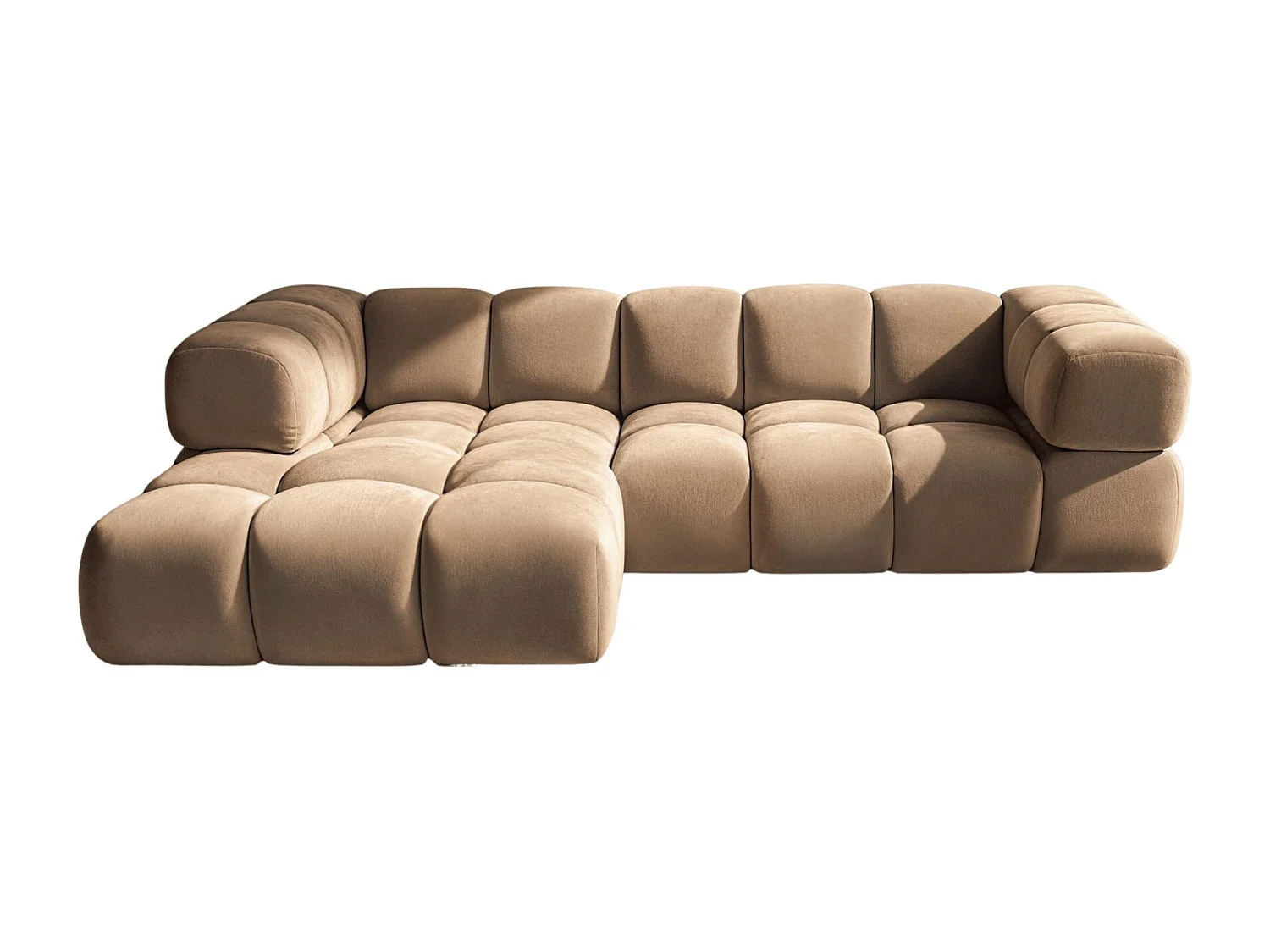 Divano angolare a L Averro, tessuto Bluvel, Latte, Sinistro