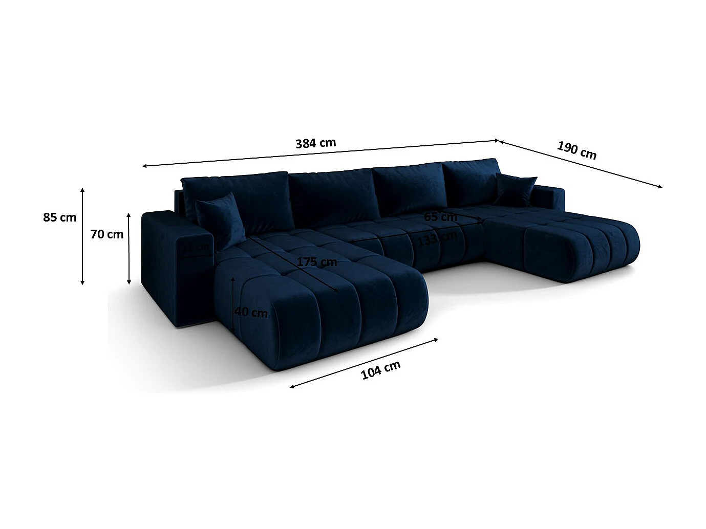Canapé d'angle convertible avec compartiment de rangement MILO U PREMIUM, tissu MONOLITH, bleu foncé