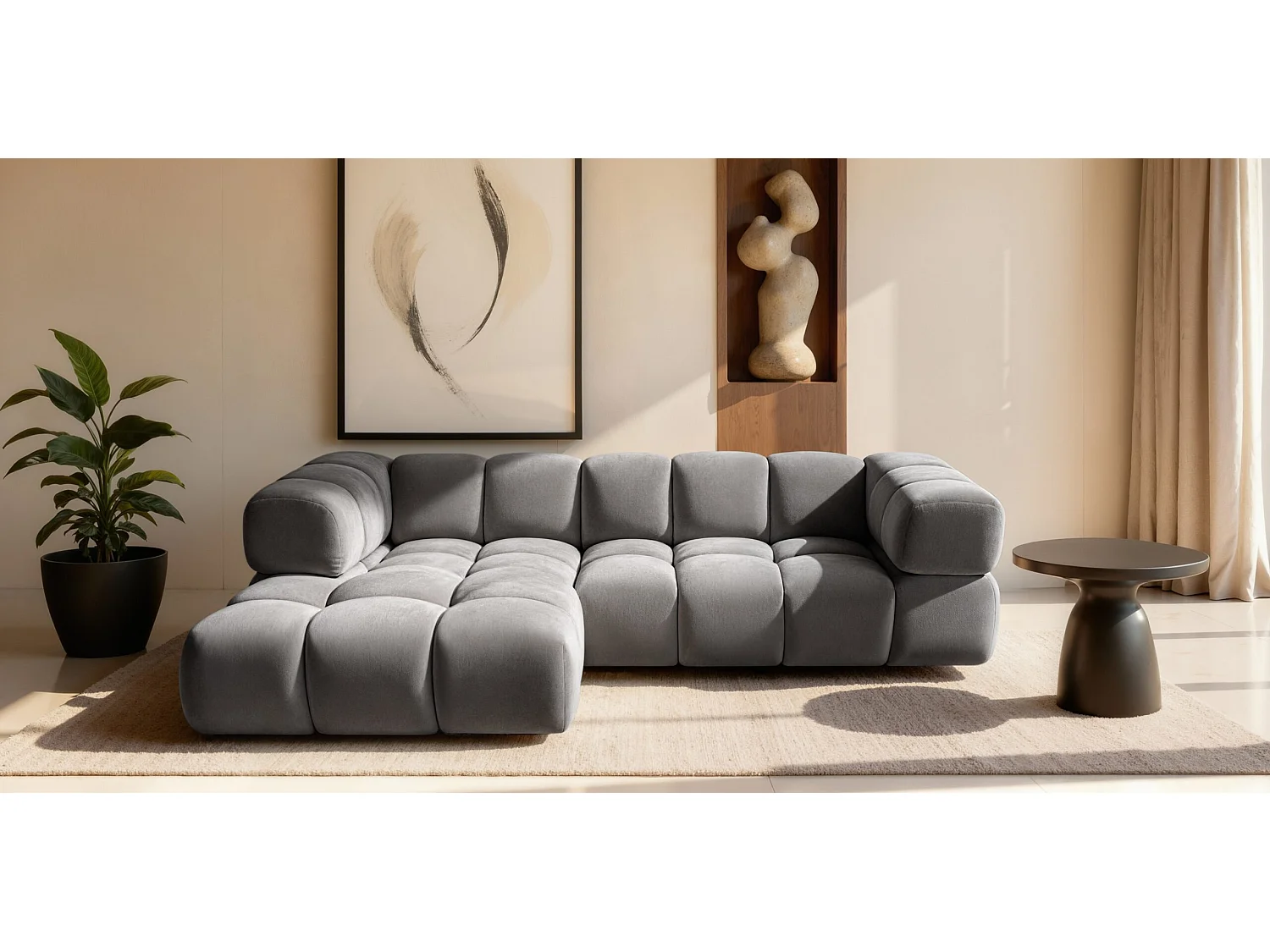 Divano angolare a L Averro, tessuto Bluvel, grigio cenere, sinistro