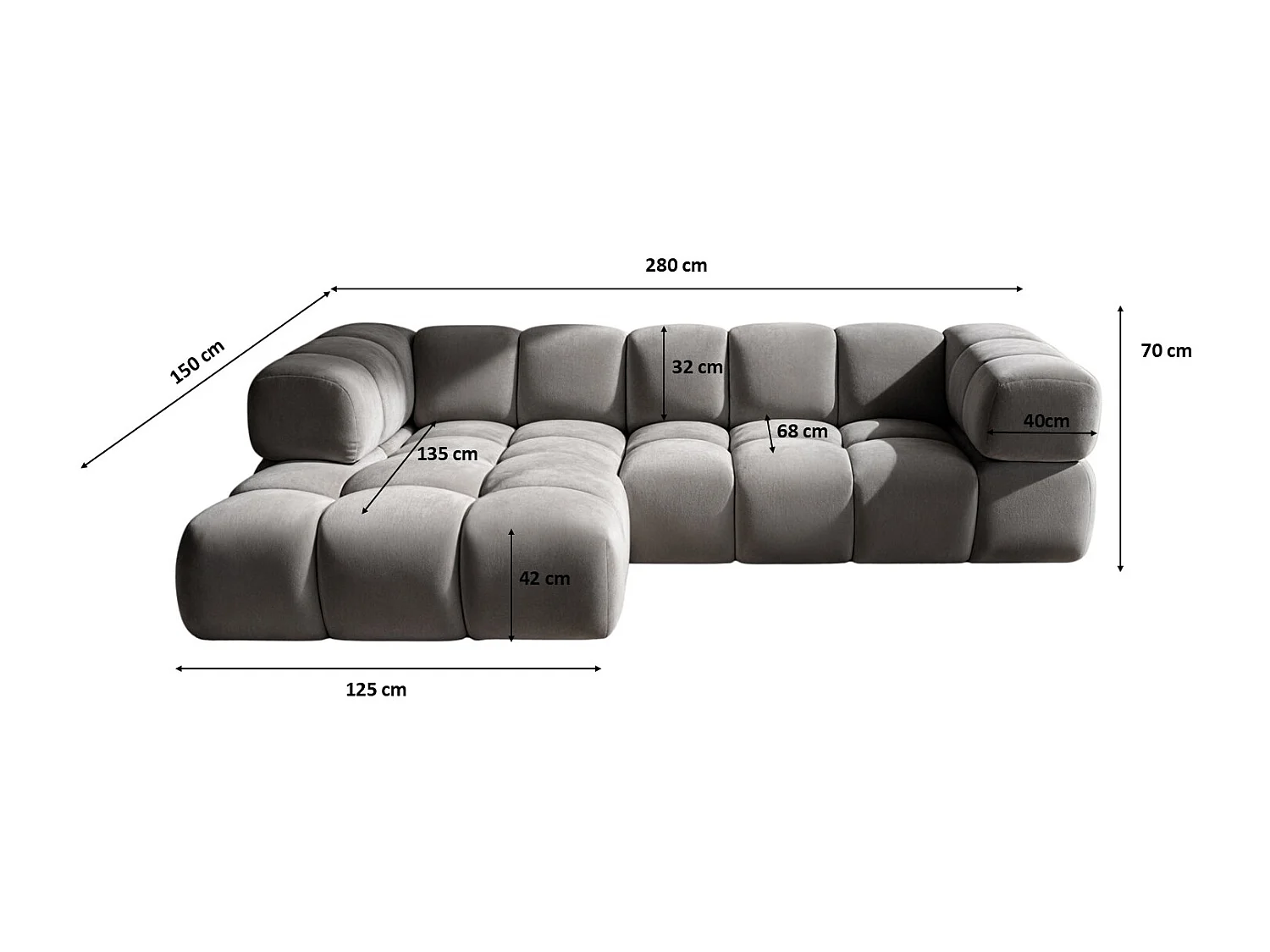 Canapé d'angle en L Averro, tissu Bluvel, gris cendré, à gauche