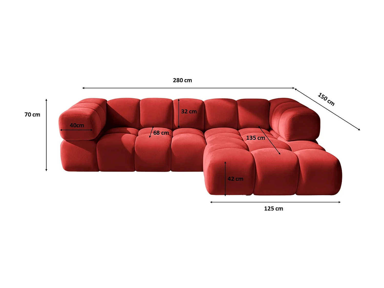 Canapé d'angle en L Averro, tissu Bluvel, bordeaux, à droite