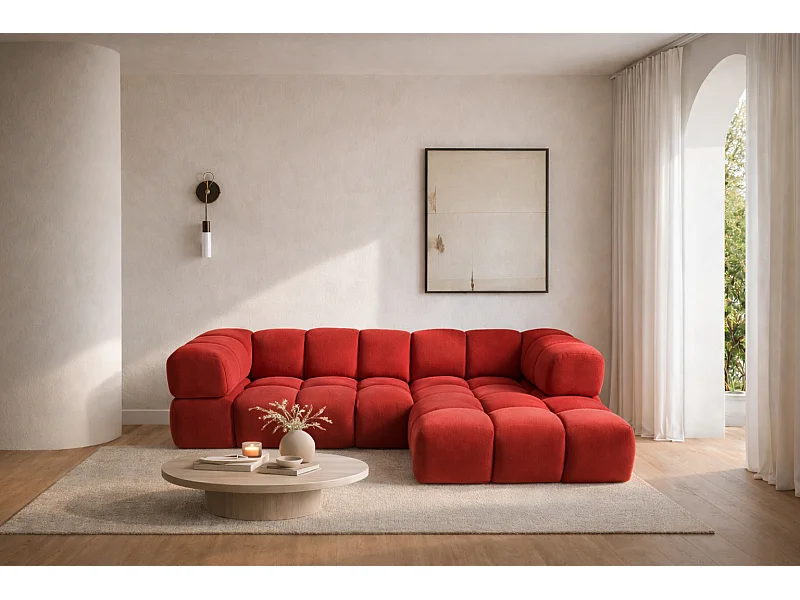 Ecksofa L-Form Averro, stoff Bluvel, Rotwein, Rechts
